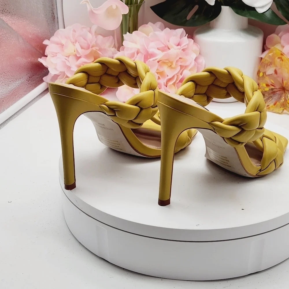 Steve Madden Kenley Citron Braided High Heel Sandals Slide-on Yellow Size 6.5 - Picture 8 of 16